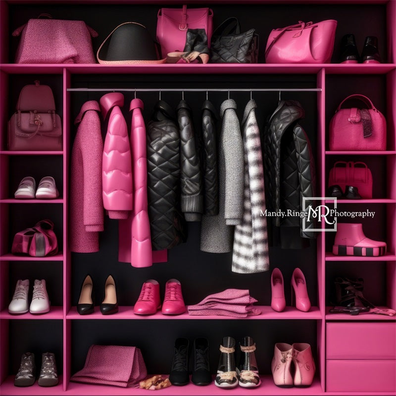 Kate Pink Black Doll Accessory Closet Backdrop Designed by Mandy Ringe Photography - Kate Backdrop AU
