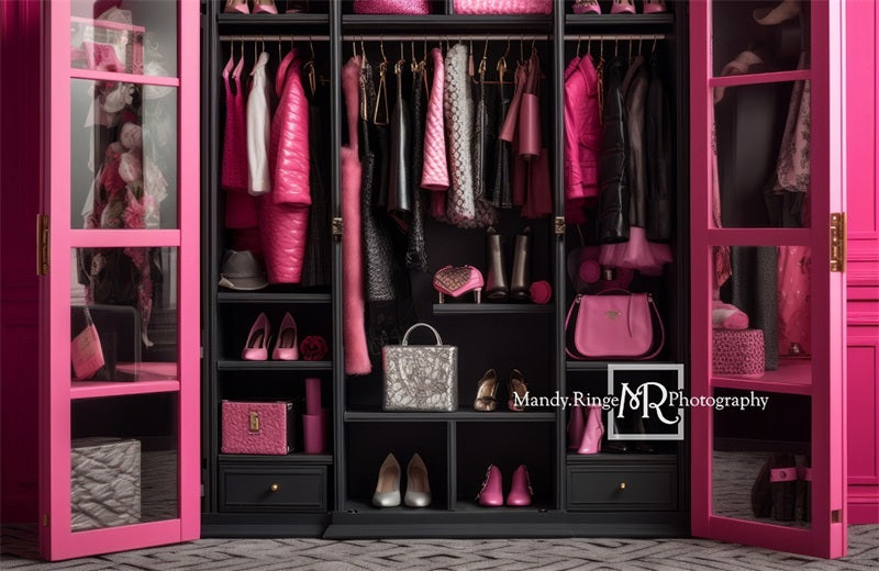 Kate Pink Black Doll Closet Backdrop Designed by Mandy Ringe Photography - Kate Backdrop AU