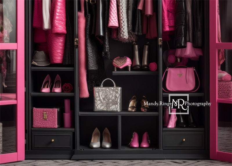 Kate Pink Black Doll Closet Backdrop Designed by Mandy Ringe Photography - Kate Backdrop AU