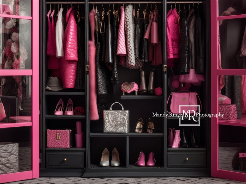 Kate Pink Black Doll Closet Backdrop Designed by Mandy Ringe Photography - Kate Backdrop AU