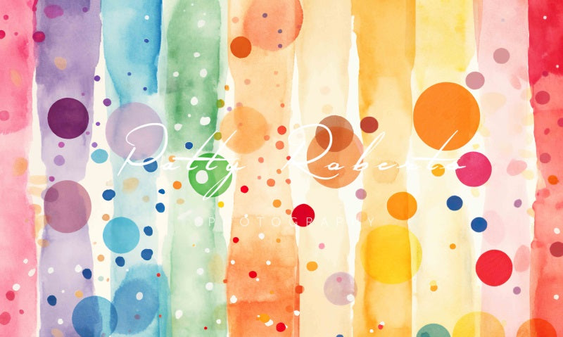 Kate Colorful Polka Dots and Stripes Birthday Backdrop Designed by Patty Robertss - Kate Backdrop AU