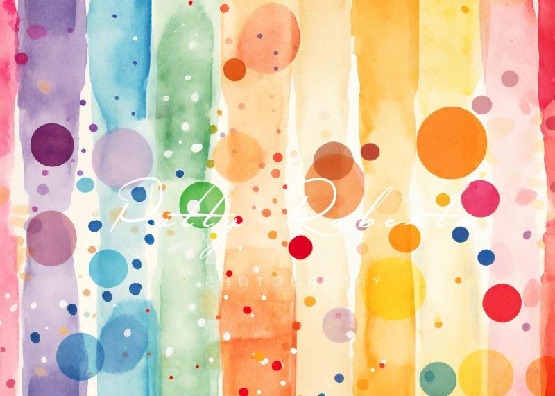 Kate Colorful Polka Dots and Stripes Birthday Backdrop Designed by Patty Robertss - Kate Backdrop AU