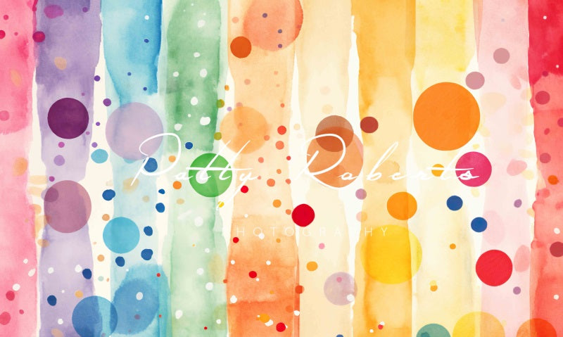 Kate Colorful Polka Dots and Stripes Birthday Backdrop Designed by Patty Robertss - Kate Backdrop AU