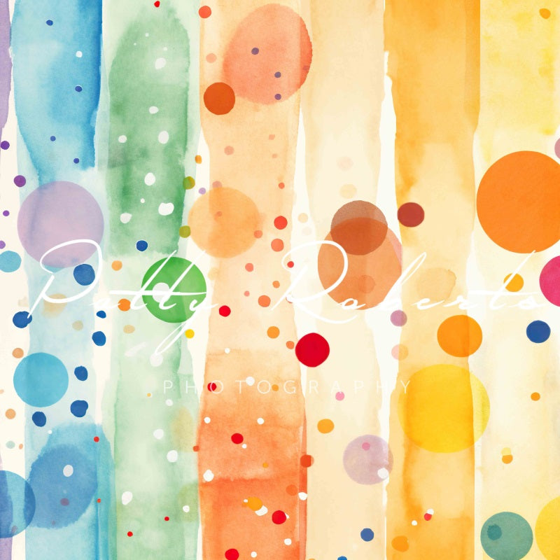 Kate Colorful Polka Dots and Stripes Birthday Backdrop Designed by Patty Robertss - Kate Backdrop AU