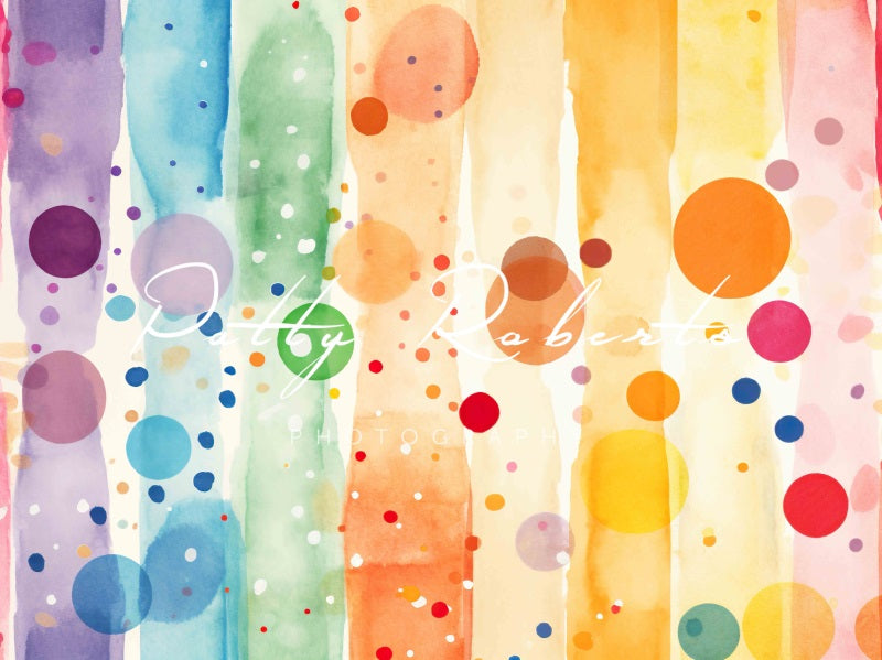 Kate Colorful Polka Dots and Stripes Birthday Backdrop Designed by Patty Robertss - Kate Backdrop AU