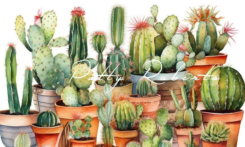 Kate Watercolor Cactuses Backdrop Designed by Patty Robertss - Kate Backdrop AU