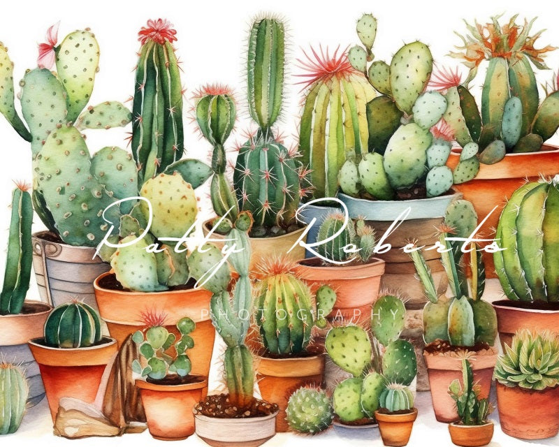 Kate Watercolor Cactuses Backdrop Designed by Patty Robertss - Kate Backdrop AU