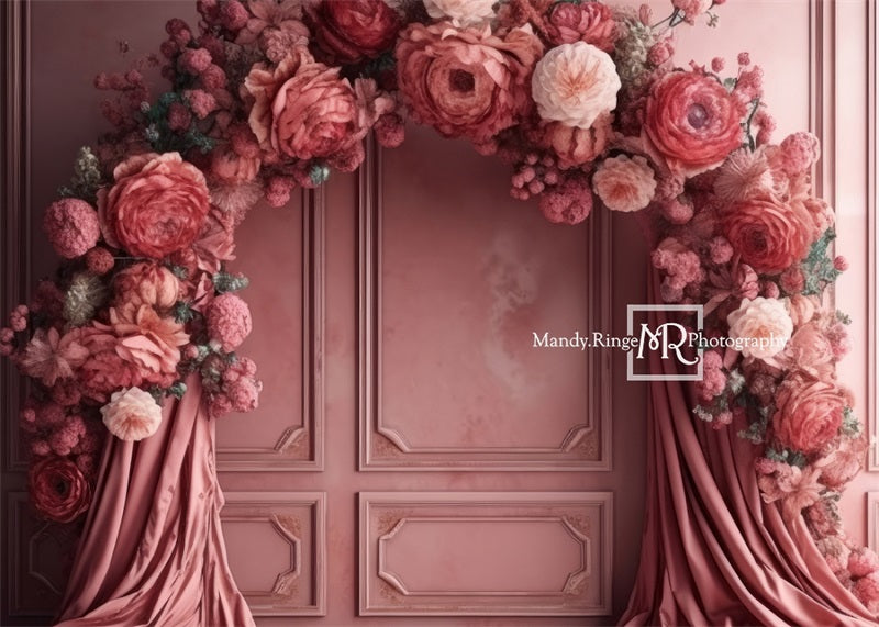 Kate Pink Floral Arch Wall Fabric Backdrop Designed by Mandy Ringe Photography