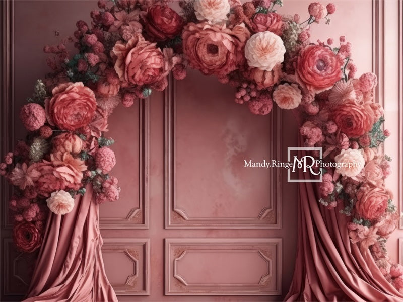 Kate Pink Floral Arch Wall Fabric Backdrop Designed by Mandy Ringe Photography