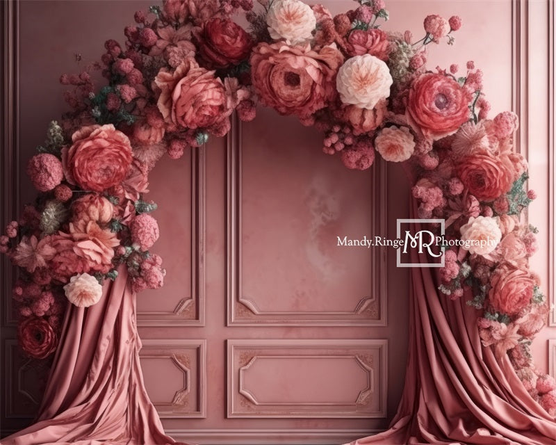 Kate Pink Floral Arch Wall Fabric Backdrop Designed by Mandy Ringe Photography