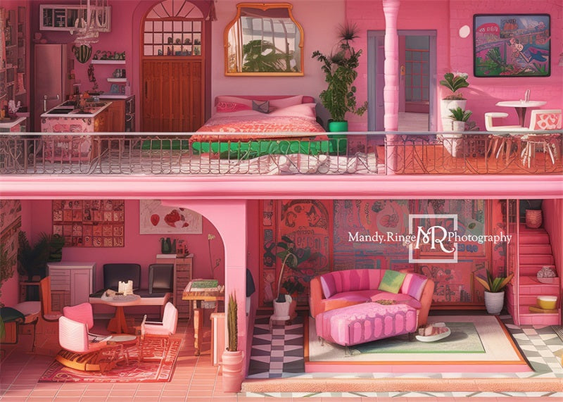 Kate Pink Malibu Dollhouse Backdrop Designed by Mandy Ringe Photography