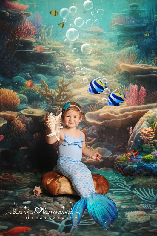 Kate Underwater Ocean Scene Backdrop+Submarine Reef Floor Designed by Mandy Ringe Photography