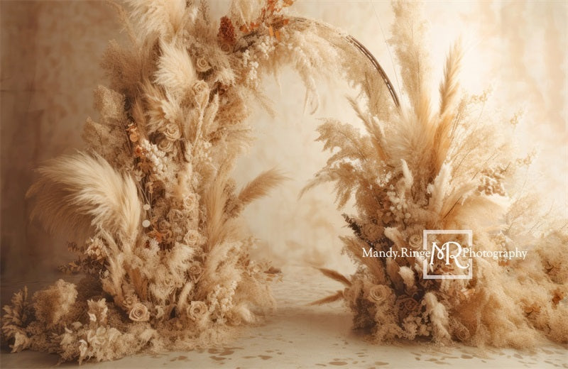 Kate Warm Neutral Boho Dried Florals Arch Backdrop Designed by Mandy Ringe Photography - Kate Backdrop AU