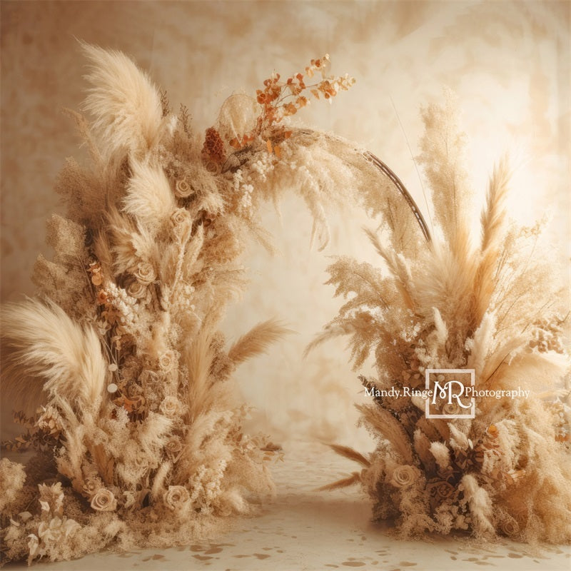 Kate Warm Neutral Boho Dried Florals Arch Backdrop Designed by Mandy Ringe Photography - Kate Backdrop AU