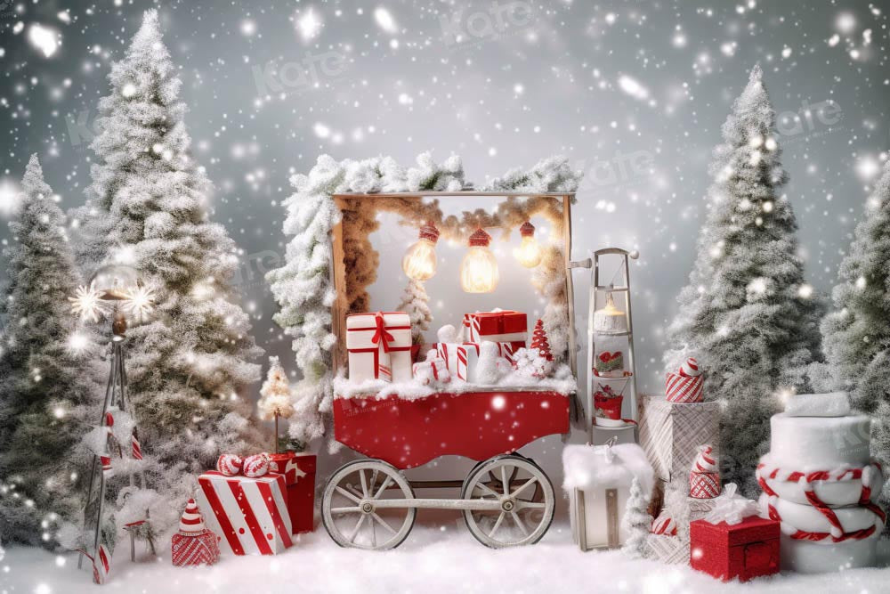 Kate Winter Christmas Tree Backdrop Snow Gift Trolley Designed by Chain Photography