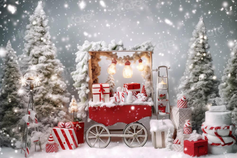 Kate Winter Christmas Tree Backdrop Snow Gift Trolley Designed by Chain Photography