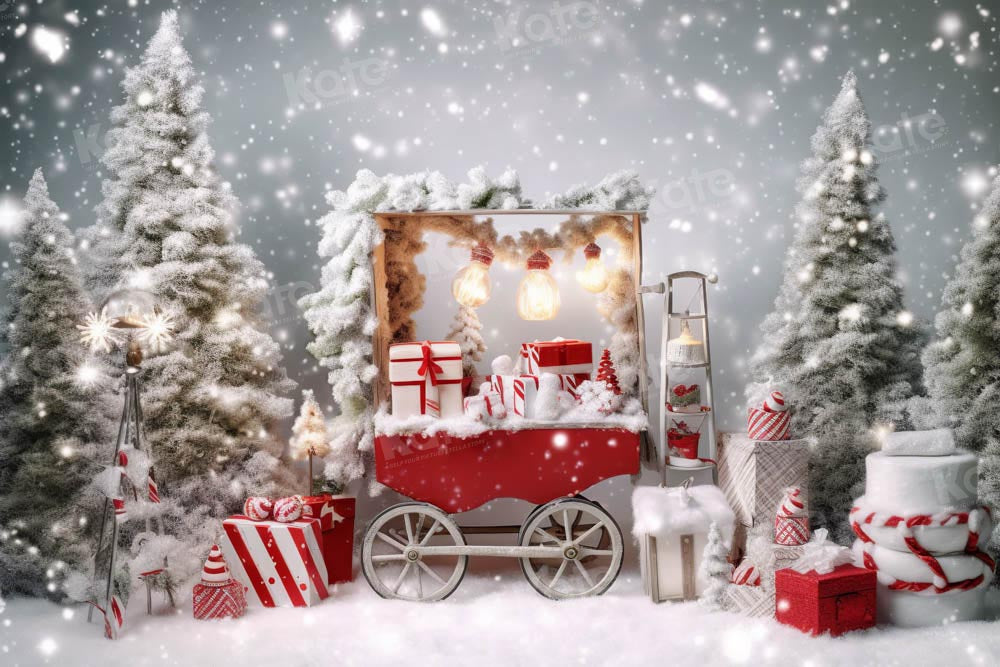 Kate Winter Christmas Tree Backdrop Snow Gift Trolley Designed by Chain Photography