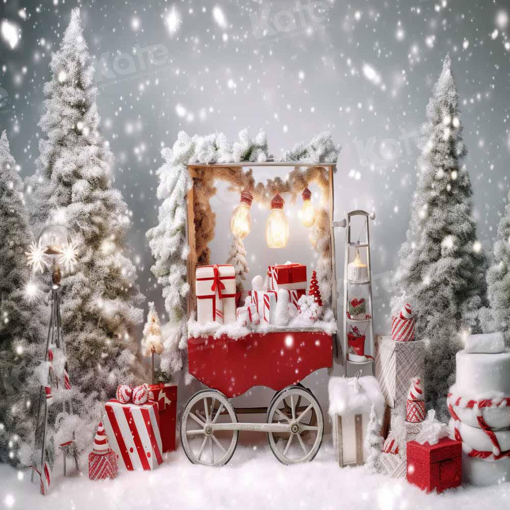 Kate Winter Christmas Tree Backdrop Snow Gift Trolley Designed by Chain Photography
