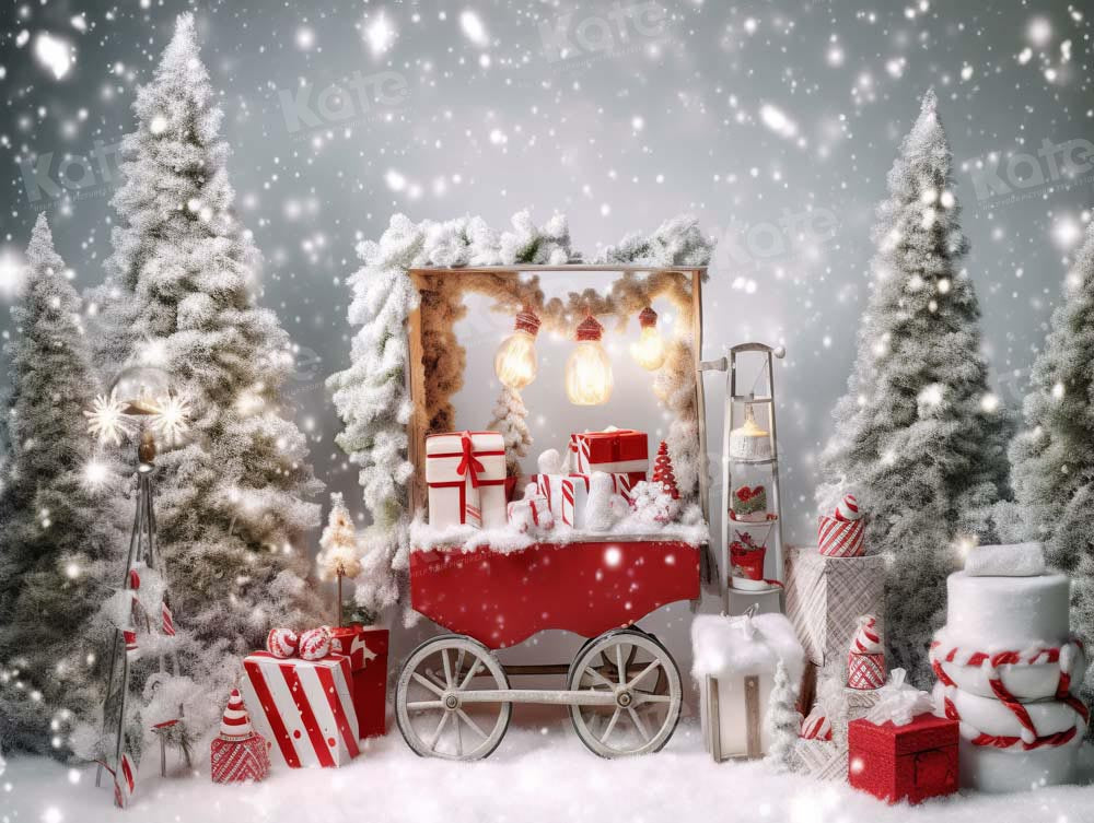 Kate Winter Christmas Tree Backdrop Snow Gift Trolley Designed by Chain Photography