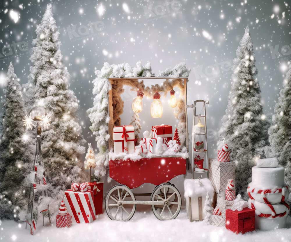 Kate Winter Christmas Tree Backdrop Snow Gift Trolley Designed by Chain Photography