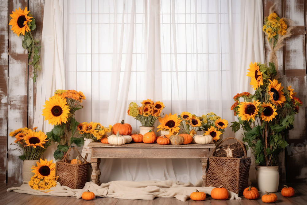Kate White Window Sunflower Autumn Backdrop Designed by Chain Photography - Kate Backdrop AU