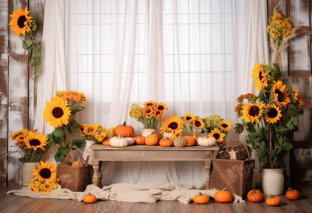 Kate White Window Sunflower Autumn Backdrop Designed by Chain Photography