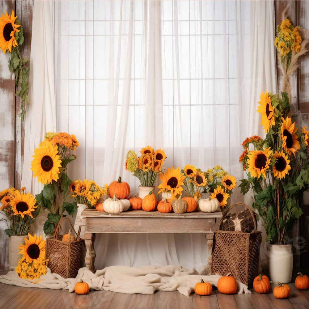 Kate White Window Sunflower Autumn Backdrop Designed by Chain Photography