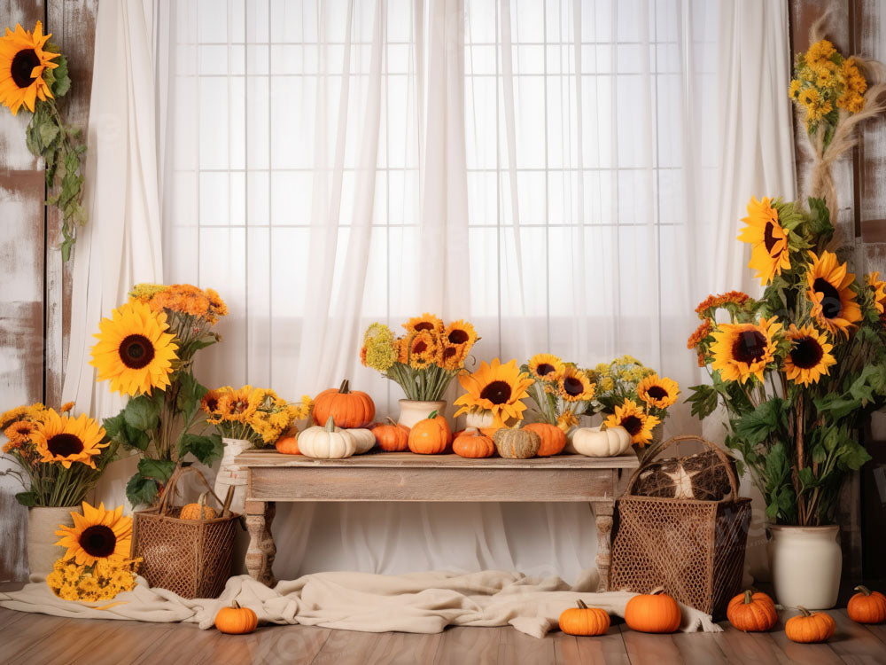Kate White Window Sunflower Autumn Backdrop Designed by Chain Photography