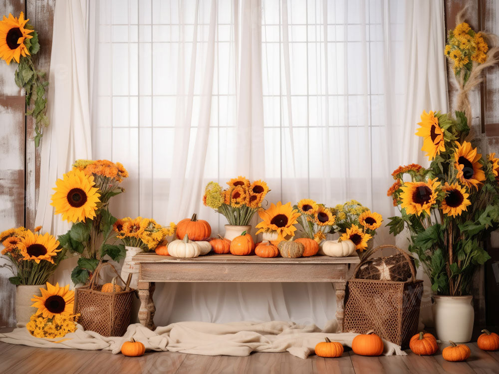 Kate White Window Sunflower Autumn Backdrop Designed by Chain Photography - Kate Backdrop AU