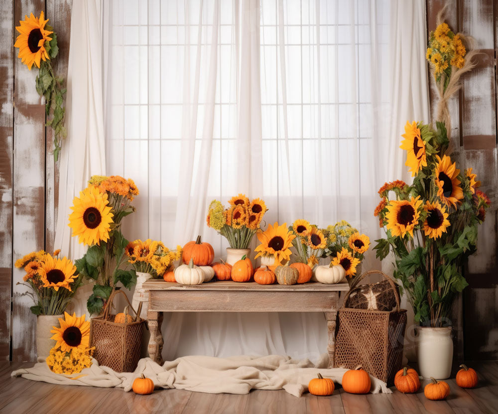 Kate White Window Sunflower Autumn Backdrop Designed by Chain Photography