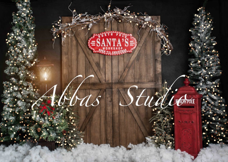 Kate Christmas Santa's Workshop Door With Lights Backdrop Designed by Abbas Studio - Kate Backdrop AU
