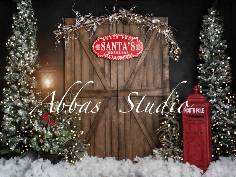 Kate Christmas Santa's Workshop Door With Lights Backdrop Designed by Abbas Studio - Kate Backdrop AU