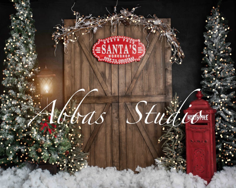 Kate Christmas Santa's Workshop Door With Lights Backdrop Designed by Abbas Studio - Kate Backdrop AU