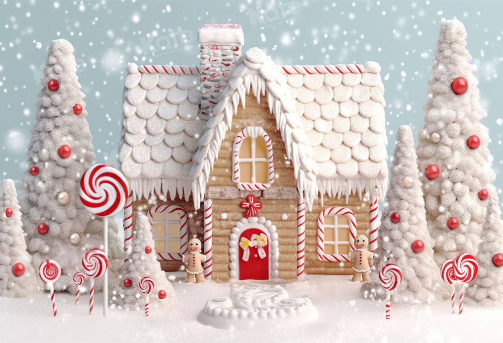 Kate Christmas Candy Backdrop Snow House Designed by Chain Photography