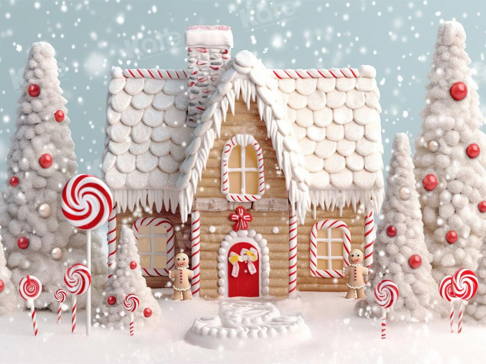 Kate Christmas Candy Backdrop Snow House Designed by Chain Photography