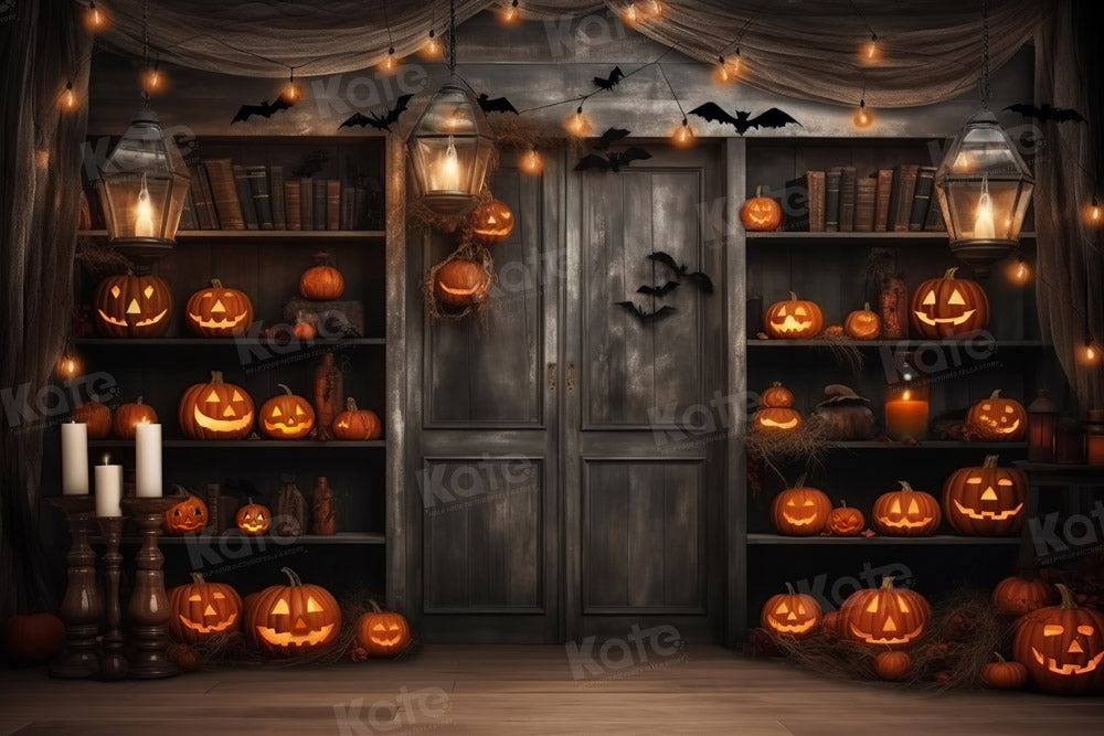 Kate Halloween Pumpkin Bat House Backdrop Designed by Chain Photography