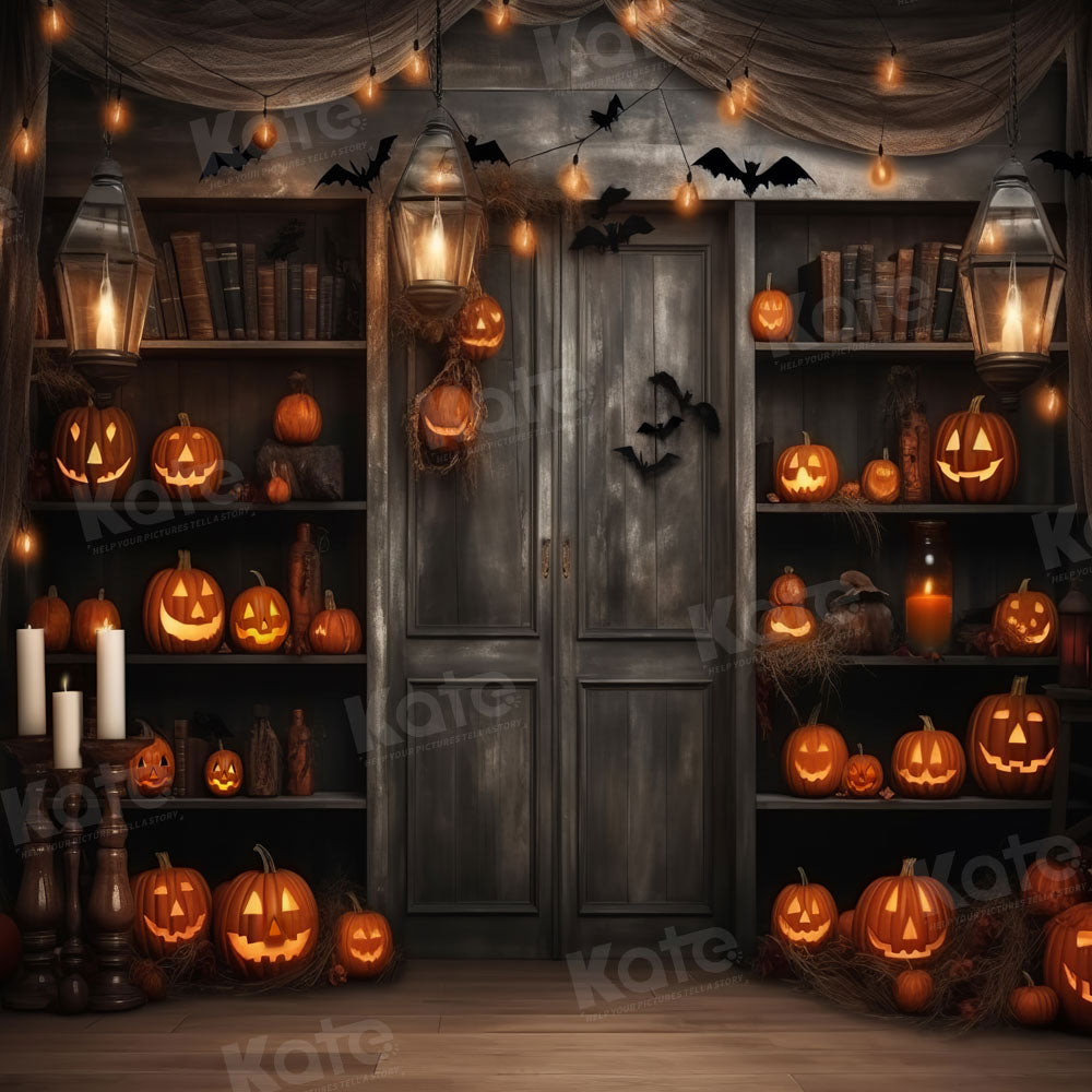 Kate Halloween Pumpkin Bat House Backdrop Designed by Chain Photography