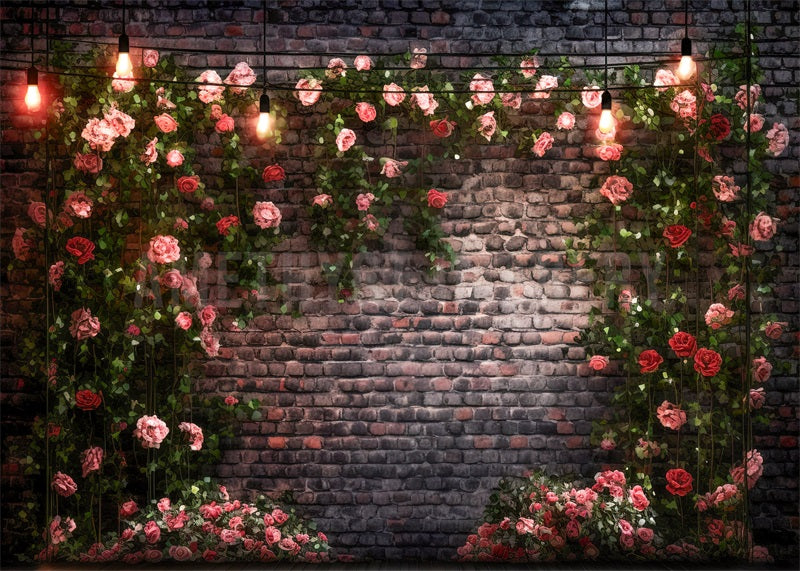 Kate Pink Roses Brickwall Romance Backdrop Designed by Angela Marie Photography - Kate Backdrop AU