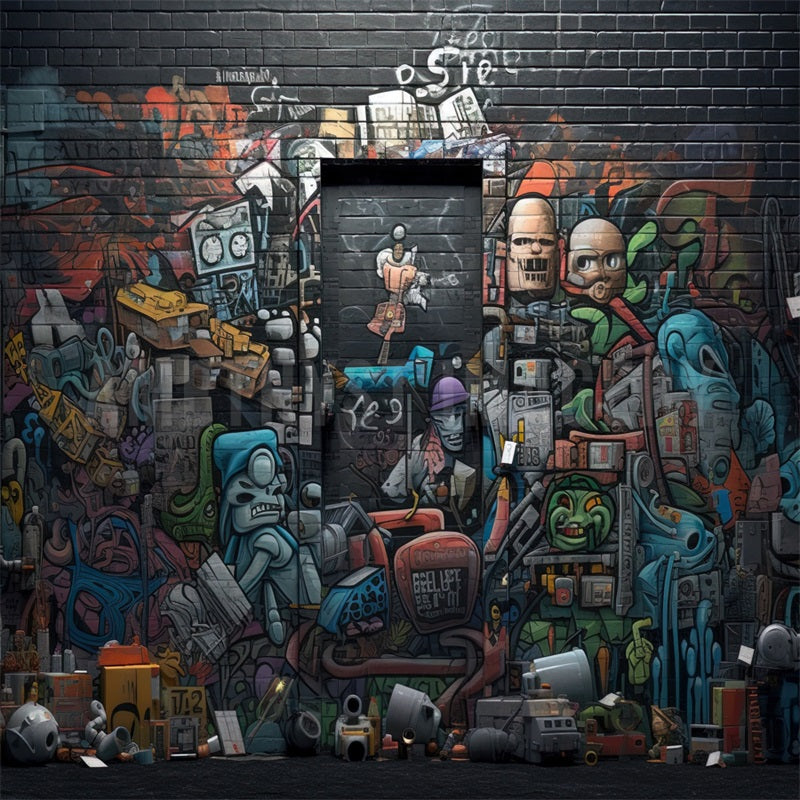Kate Robot Fantasy Grafitti Wall Backdrop Designed by Angela Marie Photography - Kate Backdrop AU