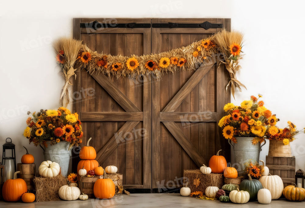 Kate Fall Pumpkin Barn Door Backdrop Designed by Chain Photography - Kate Backdrop AU