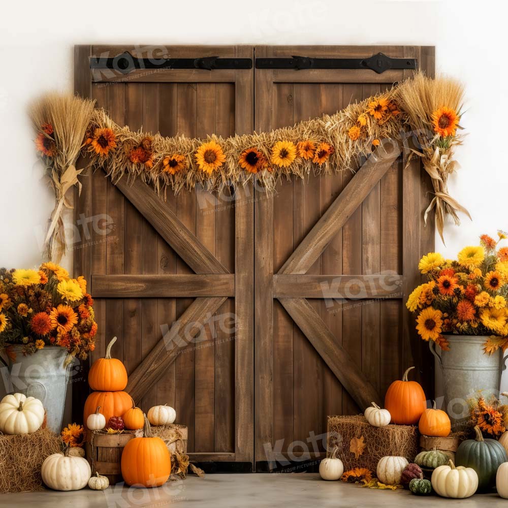 Kate Fall Pumpkin Barn Door Backdrop Designed by Chain Photography - Kate Backdrop AU