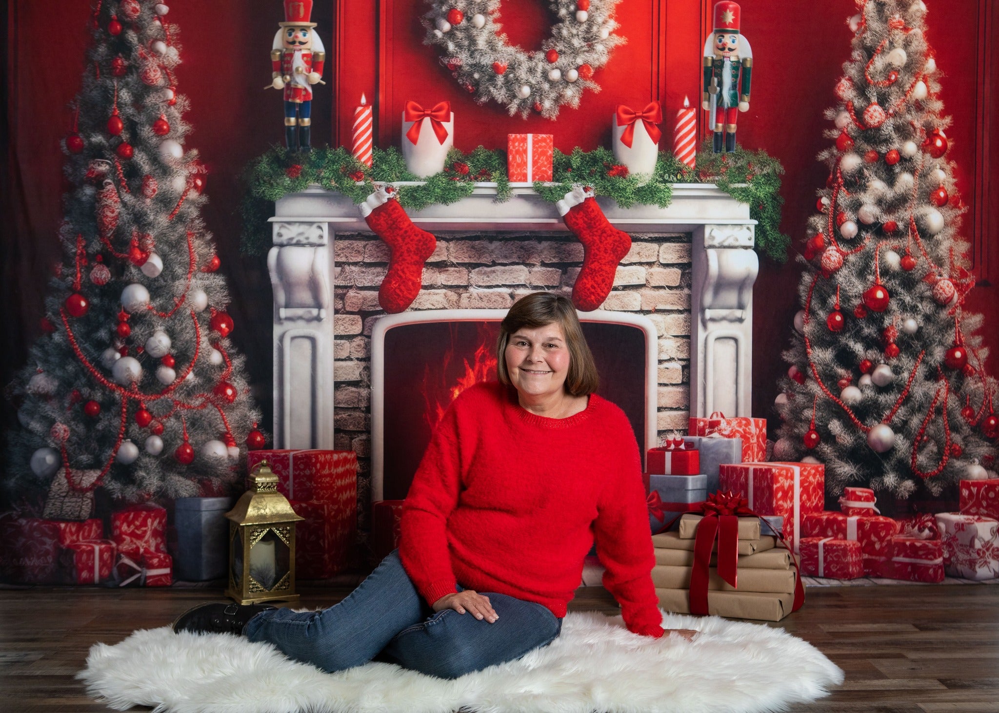 Kate Red Christmas Tree Fireplace Backdrop Designed by Chain Photography - Kate Backdrop AU