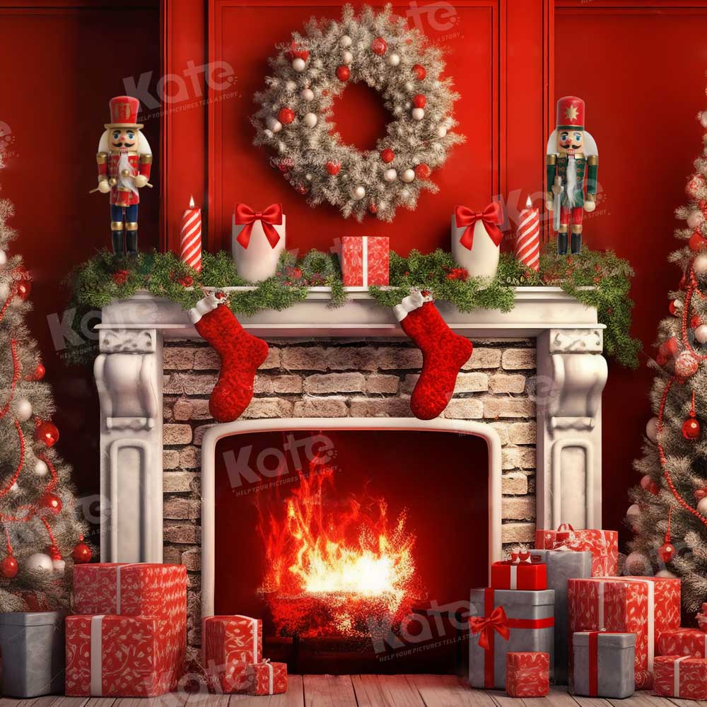 Kate Red Christmas Tree Fireplace Backdrop Designed by Chain Photography - Kate Backdrop AU
