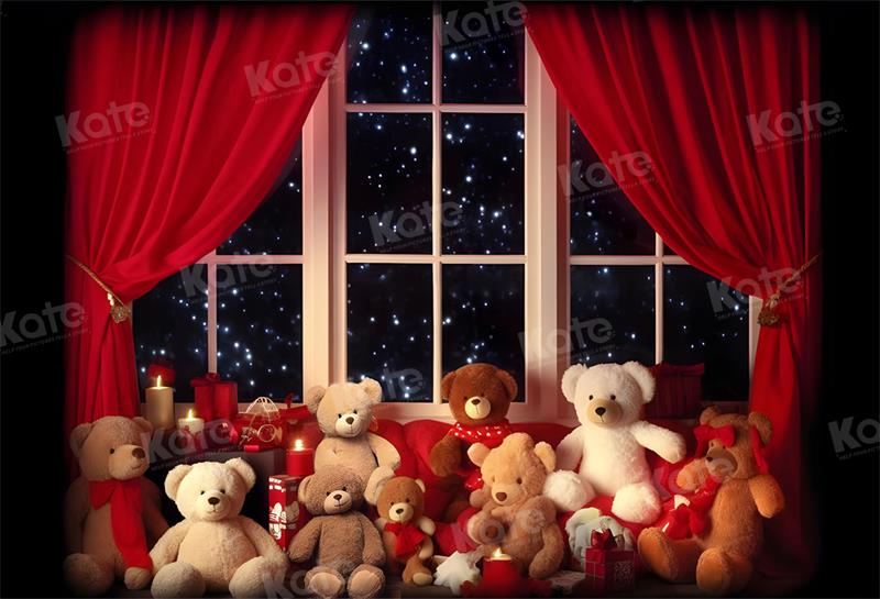 Kate Bear Window Stars Backdrop Children Red Curtains for Photography - Kate Backdrop AU
