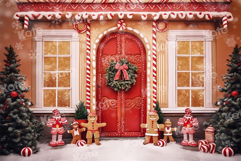 Kate Christmas Door Wreath Gingerbread Backdrop for Photography - Kate Backdrop AU
