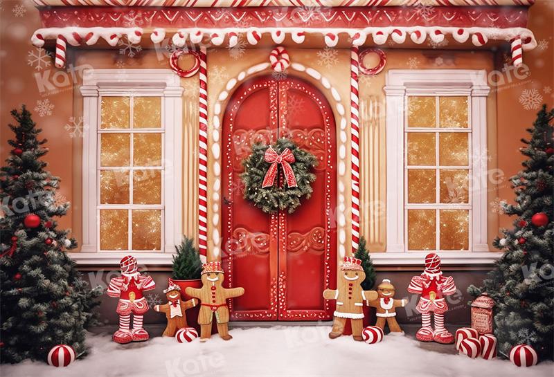 Kate Christmas Door Wreath Gingerbread Backdrop for Photography - Kate Backdrop AU