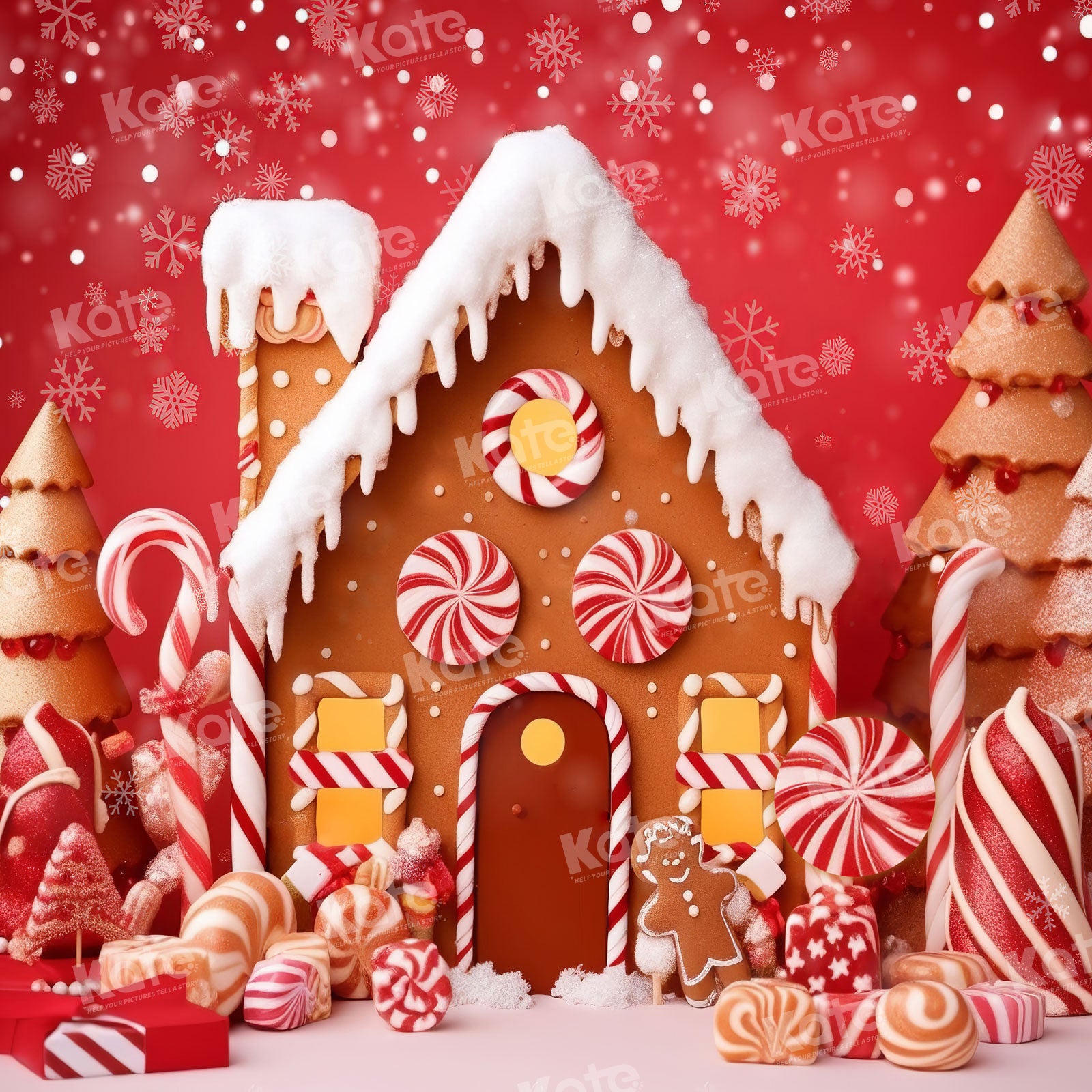 Kate Red Candy Christmas Cottage Backdrop for Photography