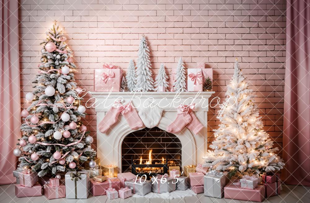 Kate Pink Wall Christmas Tree Backdrop Fireplace for Photography - Kate Backdrop AU