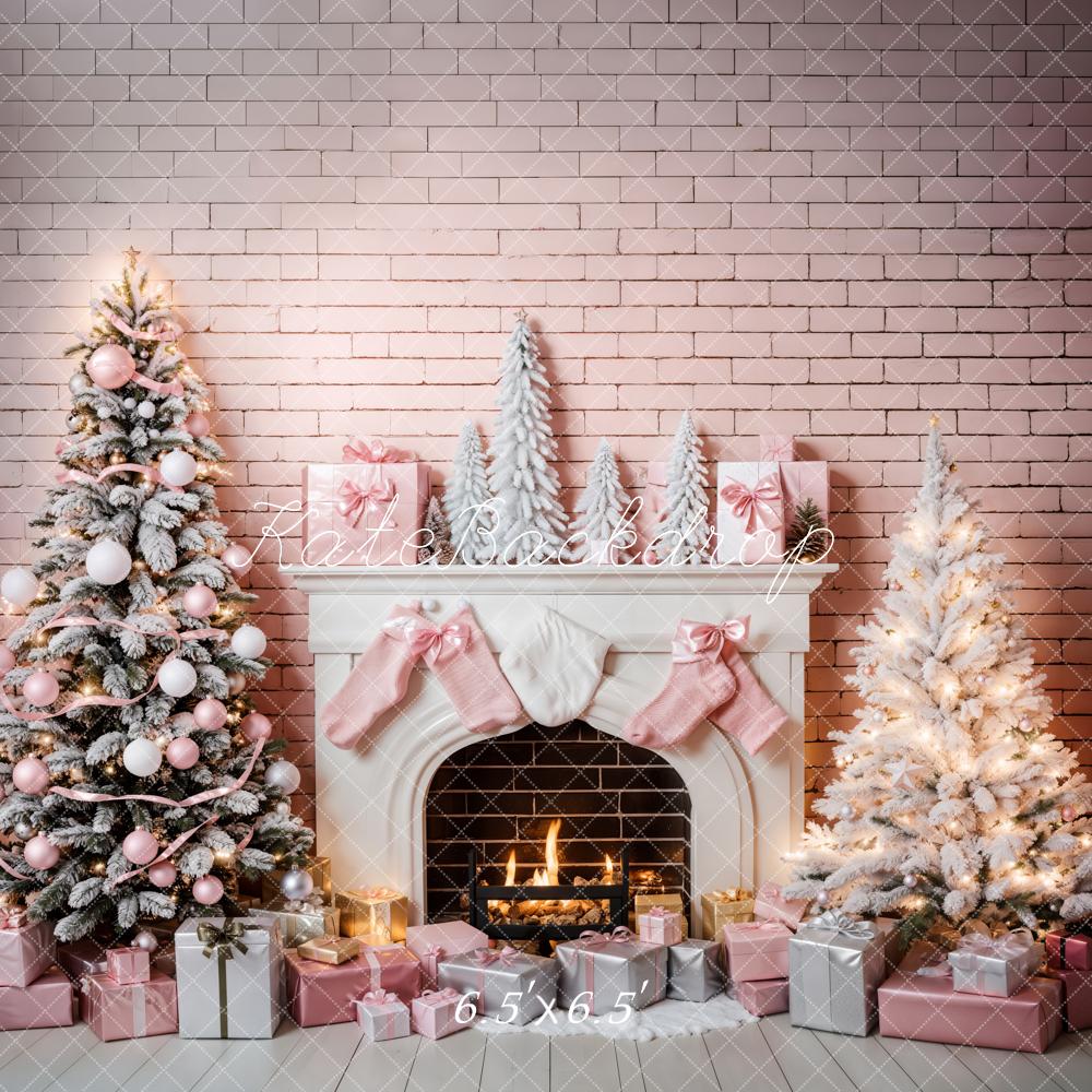Kate Pink Wall Christmas Tree Backdrop Fireplace for Photography - Kate Backdrop AU