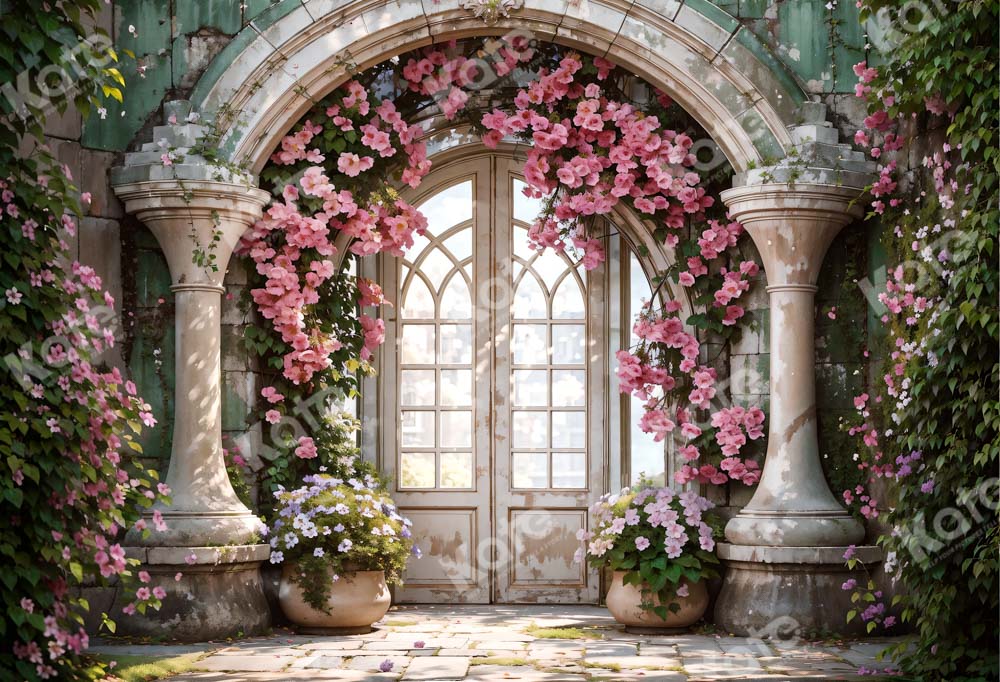 Kate Wedding Building Spring Flowers Backdrop for Photography - Kate Backdrop AU